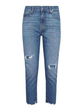 7 For All Mankind| Josephina Distressed Cropped High-Rise Boyfriend Jeans Sz 27